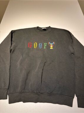 Men's Black Crewneck Sweater with Colorful 'G O O F' Embroidery